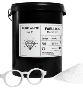 PA11 Pure White bio-sourced polyamide powder in 10kg bucket by FABULOUS